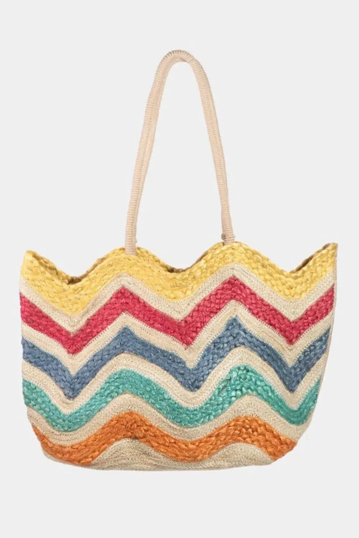 Fame Wavy Rainbow Straw Tote Bag - Serene Crafts Hub