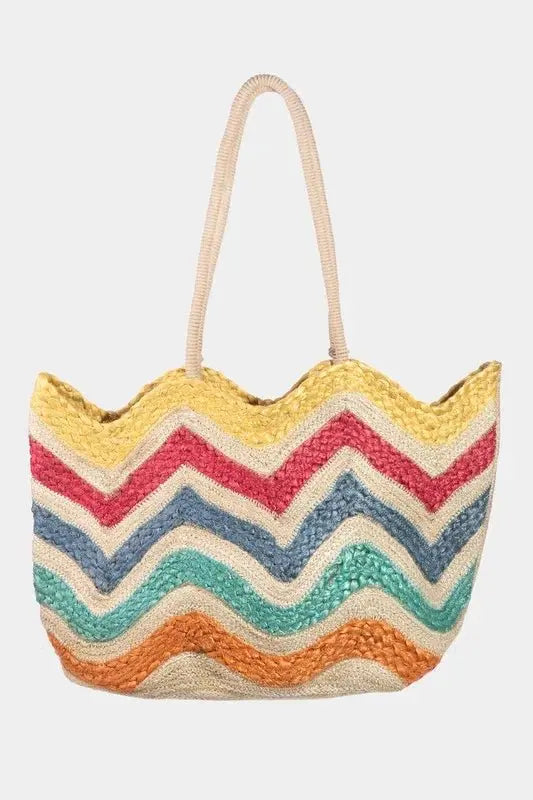Fame Wavy Rainbow Straw Tote Bag - Serene Crafts Hub