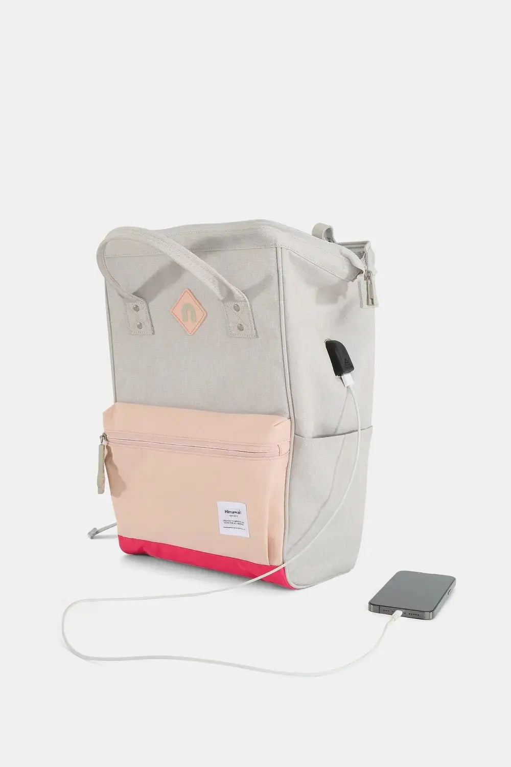 Himawari Contrast Waterproof Backpack Bag with External USB Port - Serene Crafts Hub