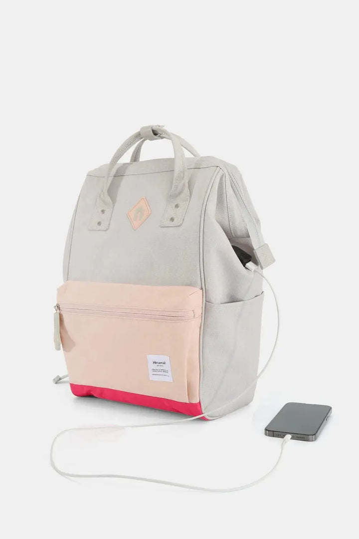 Himawari Contrast Waterproof Backpack Bag with External USB Port - Serene Crafts Hub