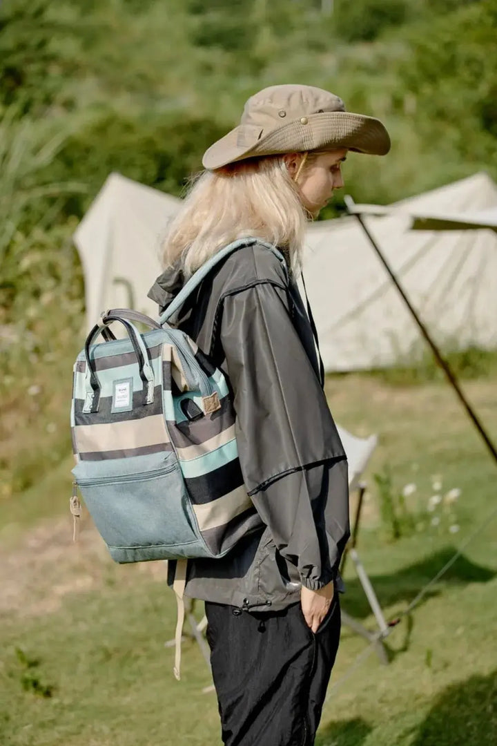 Himawari Striped Waterproof Nylon Backpack Bag with Side Pockets - Serene Crafts Hub