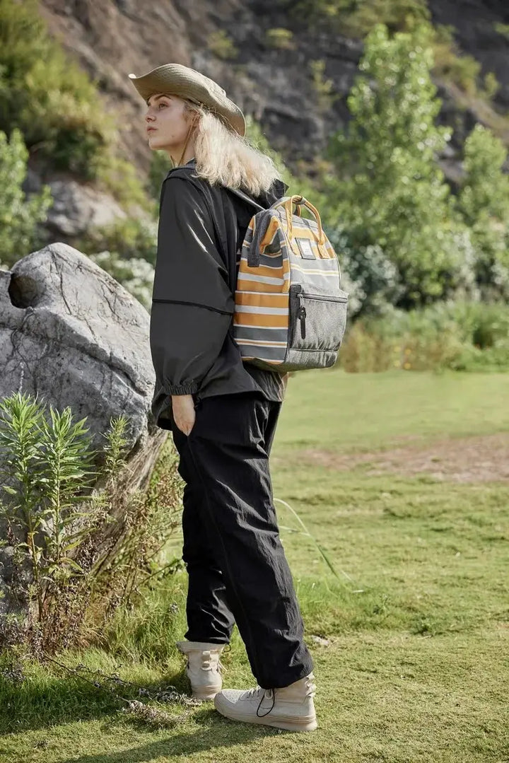 Himawari Striped Waterproof Nylon Backpack Bag with Side Pockets - Serene Crafts Hub
