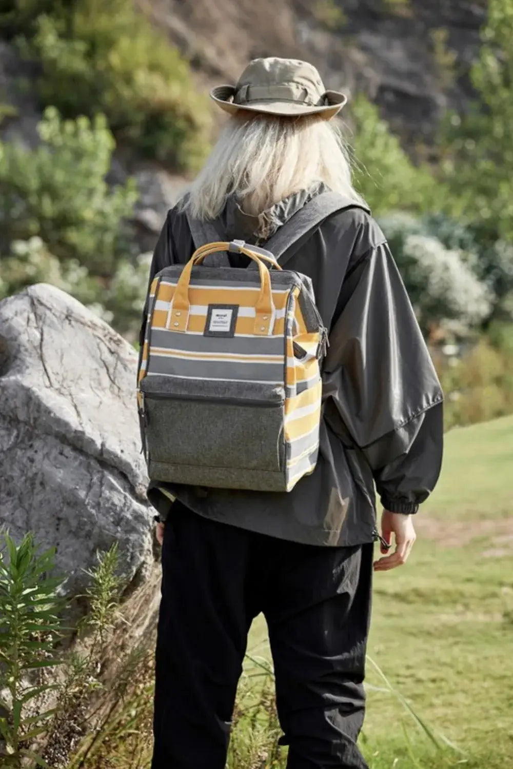 Himawari Striped Waterproof Nylon Backpack Bag with Side Pockets - Serene Crafts Hub
