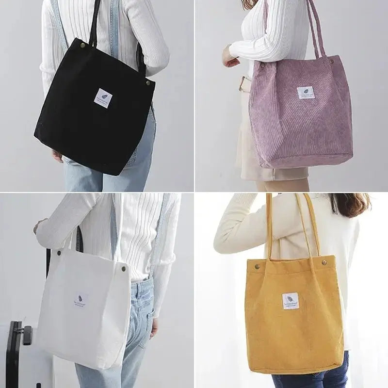 Large Capacity Corduroy Tote Bags for Ladies Simple Striped Handbags for Daily Travel Use Fluffy Tote Bags Gifts for Women Girls - Serene Crafts Hub