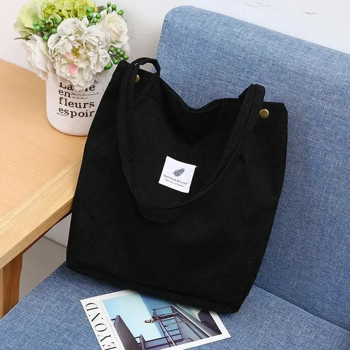 Large Capacity Corduroy Tote Bags for Ladies Simple Striped Handbags for Daily Travel Use Fluffy Tote Bags Gifts for Women Girls - Serene Crafts Hub