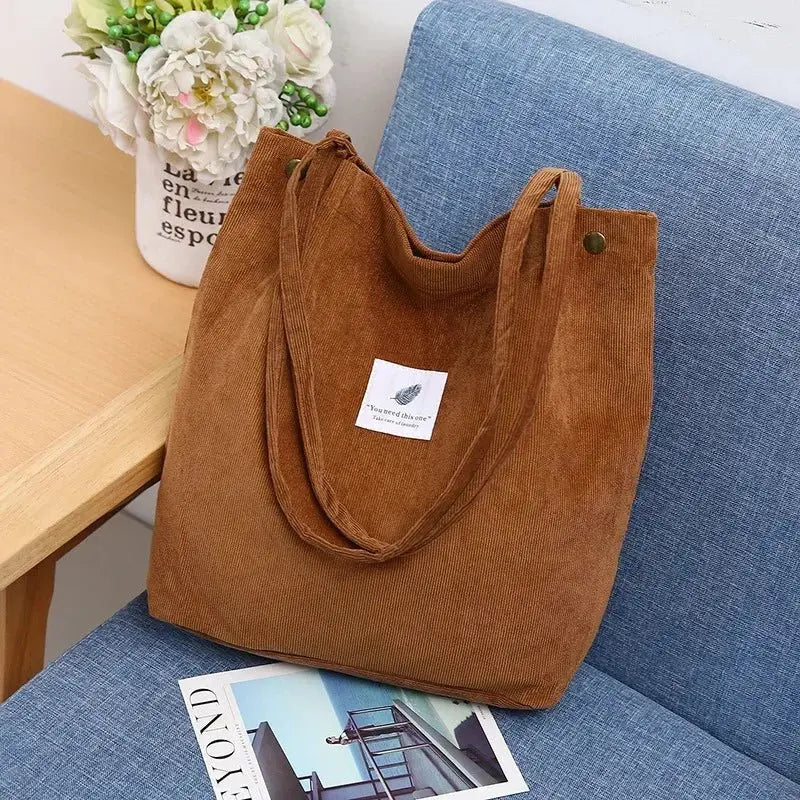 Large Capacity Corduroy Tote Bags for Ladies Simple Striped Handbags for Daily Travel Use Fluffy Tote Bags Gifts for Women Girls - Serene Crafts Hub