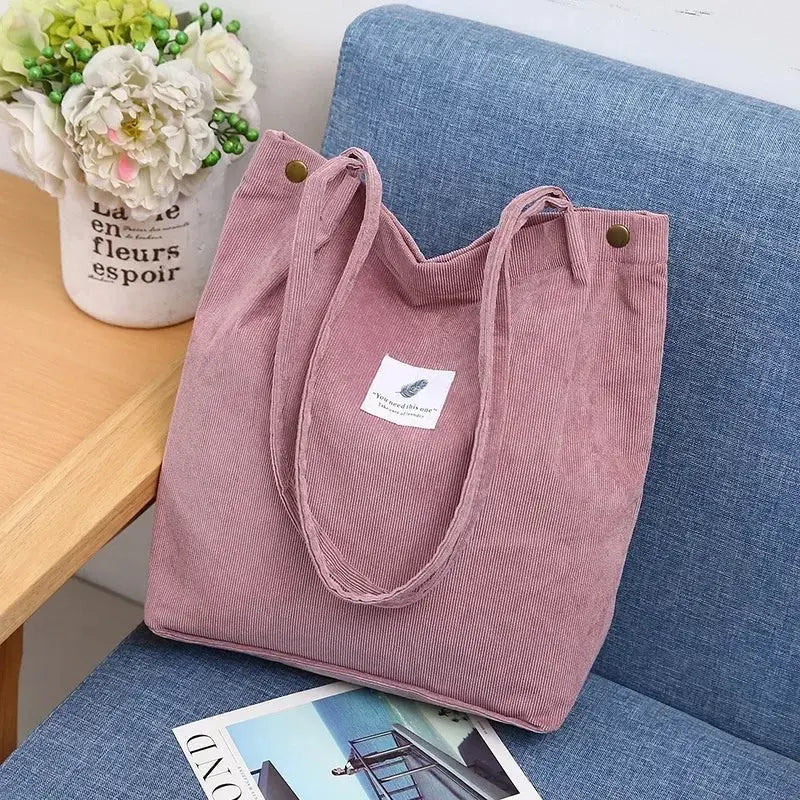 Large Capacity Corduroy Tote Bags for Ladies Simple Striped Handbags for Daily Travel Use Fluffy Tote Bags Gifts for Women Girls - Serene Crafts Hub