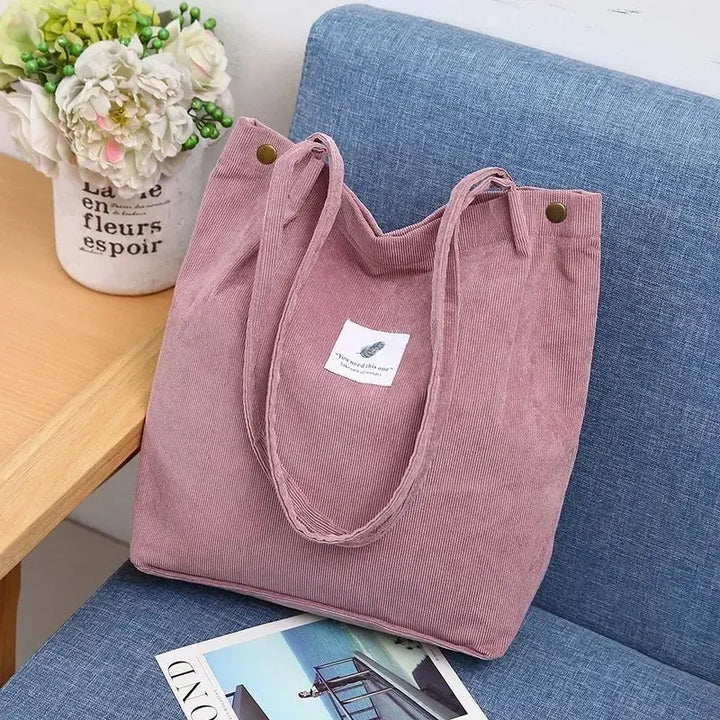 Large Capacity Corduroy Tote Bags for Ladies Simple Striped Handbags for Daily Travel Use Fluffy Tote Bags Gifts for Women Girls - Serene Crafts Hub