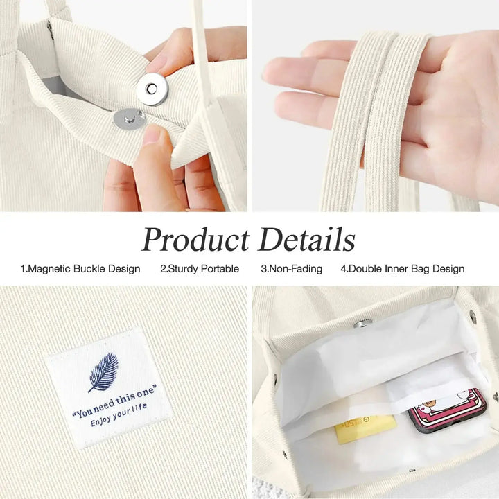 Large Capacity Corduroy Tote Bags for Ladies Simple Striped Handbags for Daily Travel Use Fluffy Tote Bags Gifts for Women Girls - Serene Crafts Hub