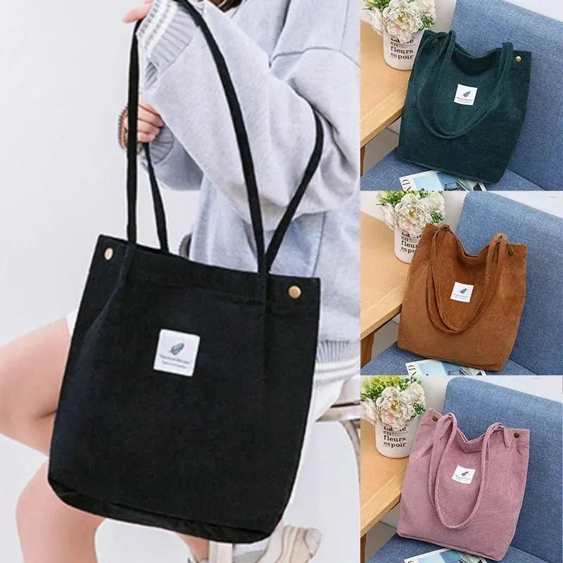 Large Capacity Corduroy Tote Bags for Ladies Simple Striped Handbags for Daily Travel Use Fluffy Tote Bags Gifts for Women Girls - Serene Crafts Hub