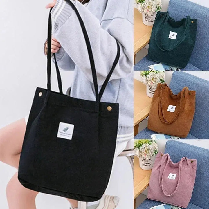 Large Capacity Corduroy Tote Bags for Ladies Simple Striped Handbags for Daily Travel Use Fluffy Tote Bags Gifts for Women Girls - Serene Crafts Hub