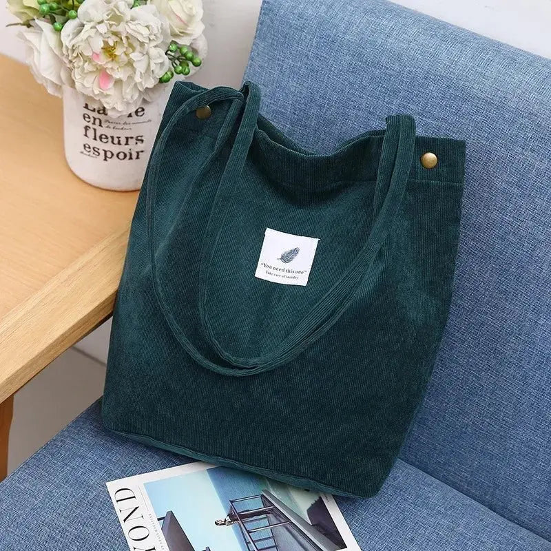 Large Capacity Corduroy Tote Bags for Ladies Simple Striped Handbags for Daily Travel Use Fluffy Tote Bags Gifts for Women Girls - Serene Crafts Hub