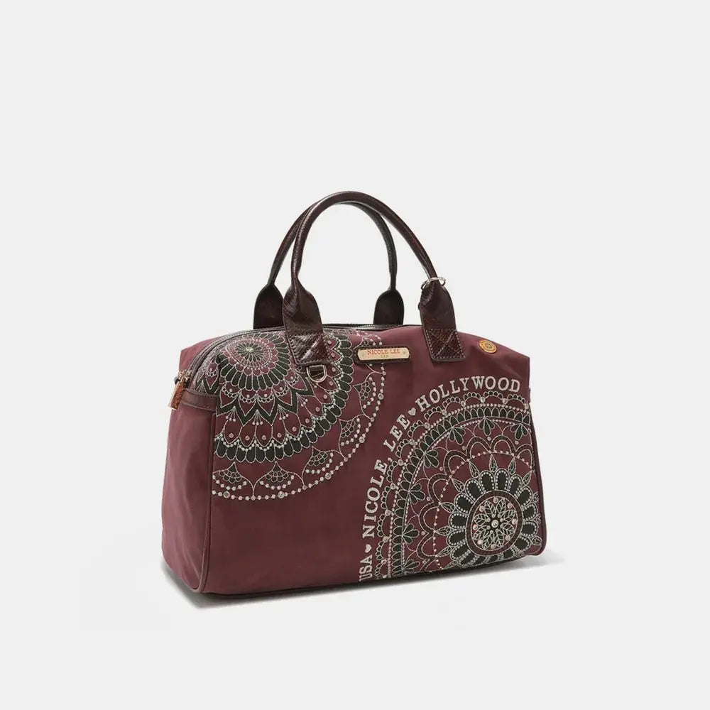 Rhinestone Decor Boston Bag, Vegan Leather Handbag - Serene Crafts Hub