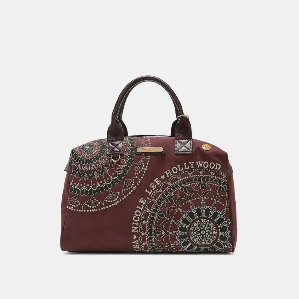 Rhinestone Decor Boston Bag, Vegan Leather Handbag - Serene Crafts Hub