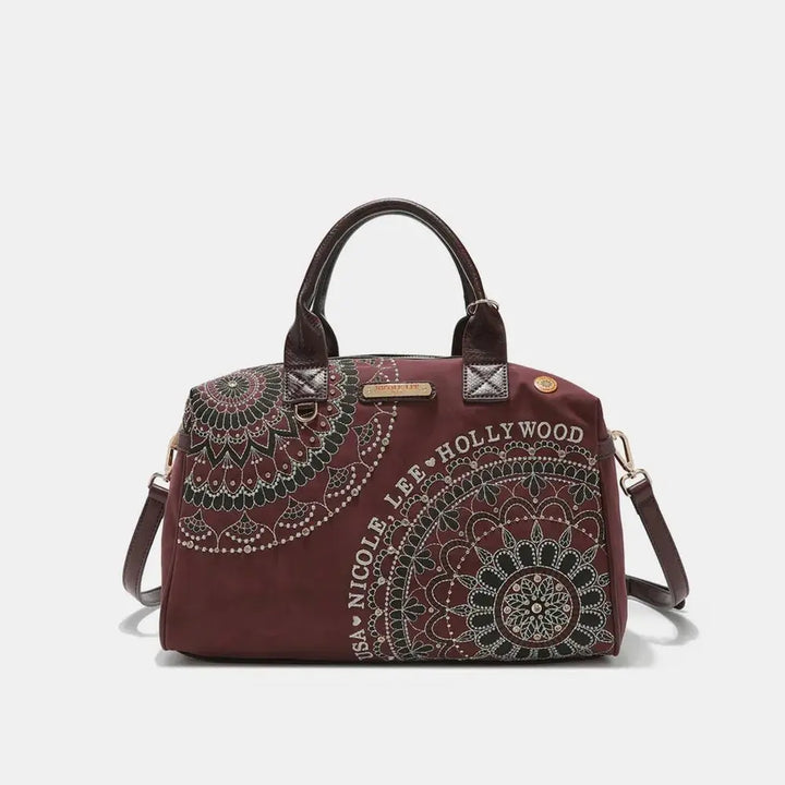 Rhinestone Decor Boston Bag, Vegan Leather Handbag - Serene Crafts Hub