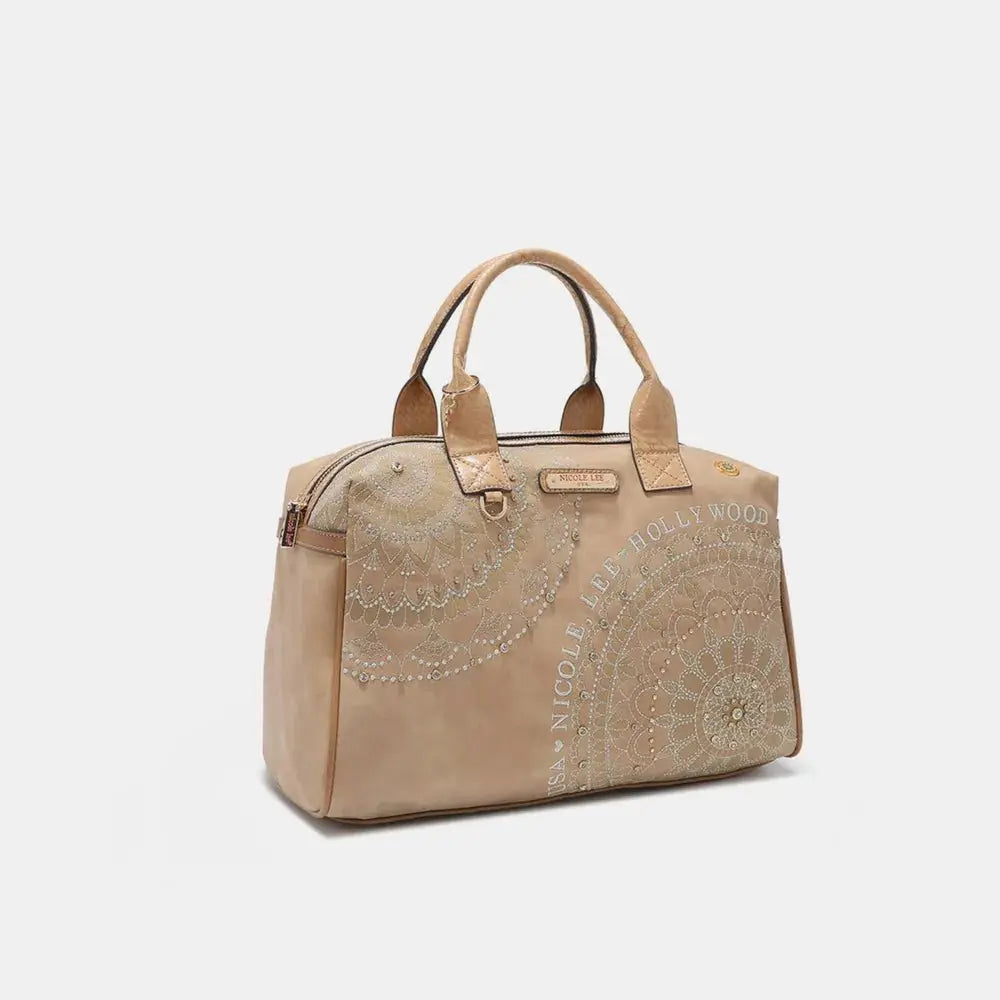 Rhinestone Decor Boston Bag, Vegan Leather Handbag - Serene Crafts Hub