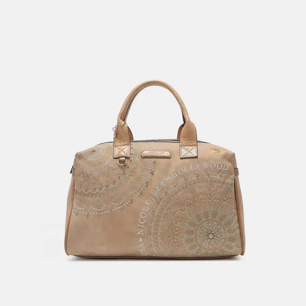 Rhinestone Decor Boston Bag, Vegan Leather Handbag - Serene Crafts Hub