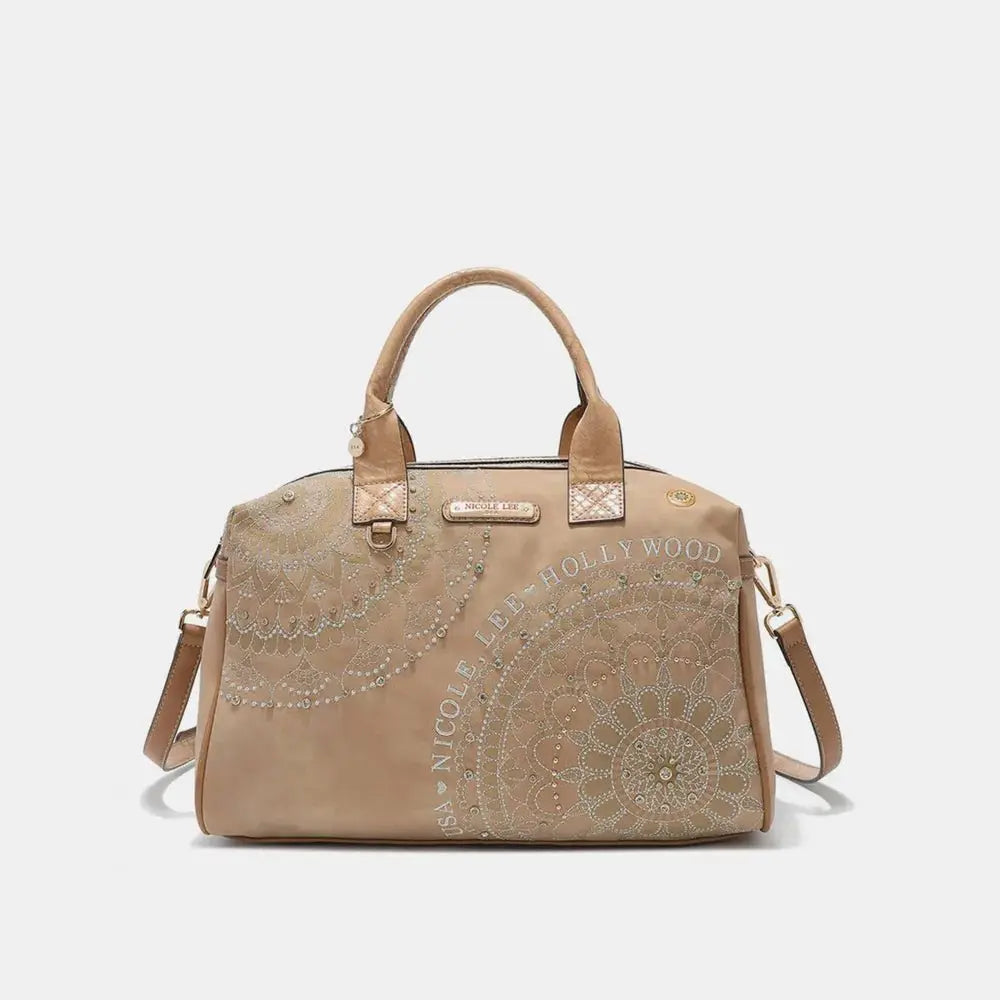 Rhinestone Decor Boston Bag, Vegan Leather Handbag - Serene Crafts Hub