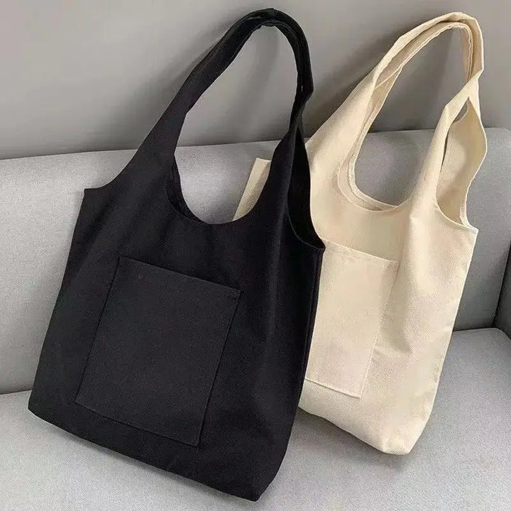Solid Color Canvas Tote Bag – Reusable Eco Shoulder Bag with Pocket - Serene Crafts Hub