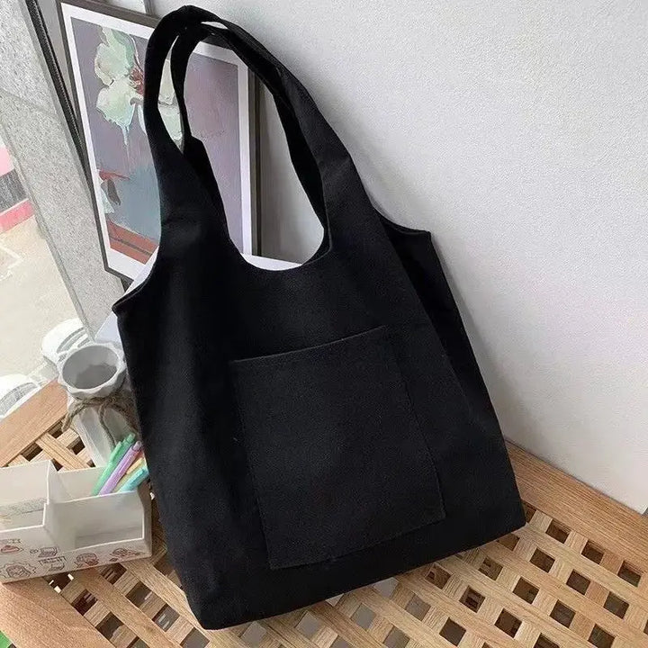 Solid Color Canvas Tote Bag – Reusable Eco Shoulder Bag with Pocket - Serene Crafts Hub