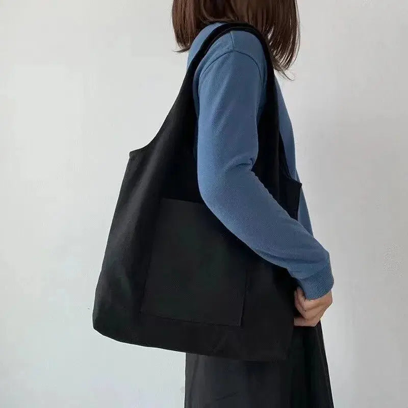 Solid Color Canvas Tote Bag – Reusable Eco Shoulder Bag with Pocket - Serene Crafts Hub