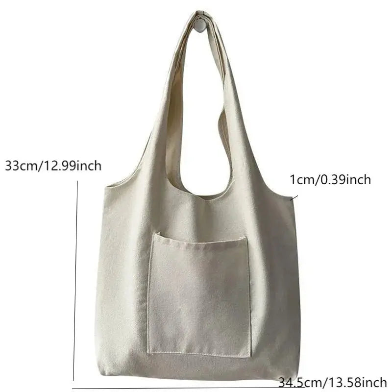 Solid Color Canvas Tote Bag – Reusable Eco Shoulder Bag with Pocket - Serene Crafts Hub