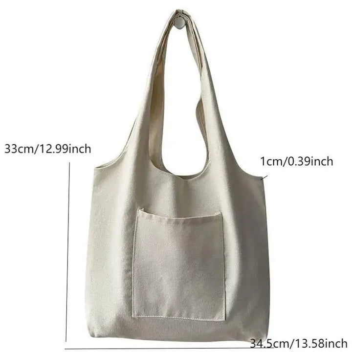Solid Color Canvas Tote Bag – Reusable Eco Shoulder Bag with Pocket - Serene Crafts Hub