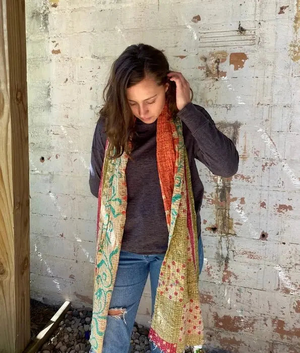 Unique Kantha Scarves, 100% Recycled Sari Cotton - Serene Crafts Hub