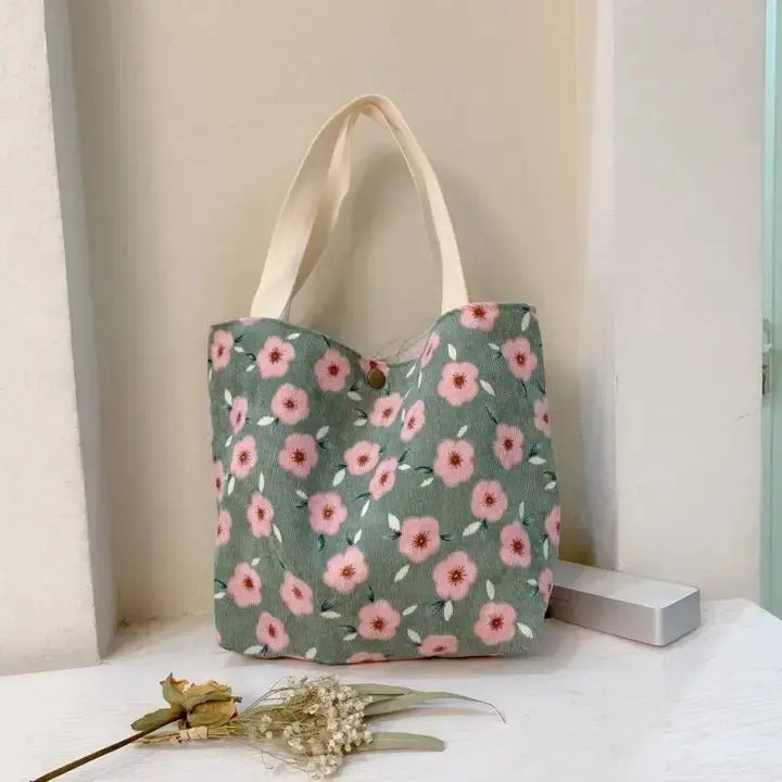Vintage Artistic Small Corduroy Floral Tote - Serene Crafts Hub