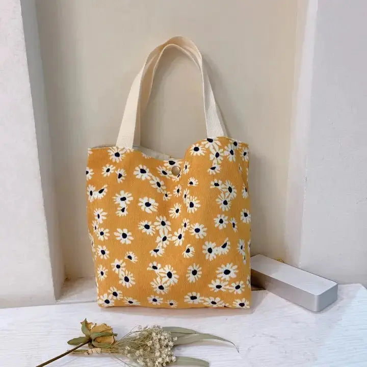 Vintage Artistic Small Corduroy Floral Tote - Serene Crafts Hub