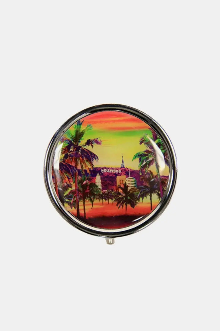 Vintage Print Metallic Circular Large Pill Case - Serene Crafts Hub