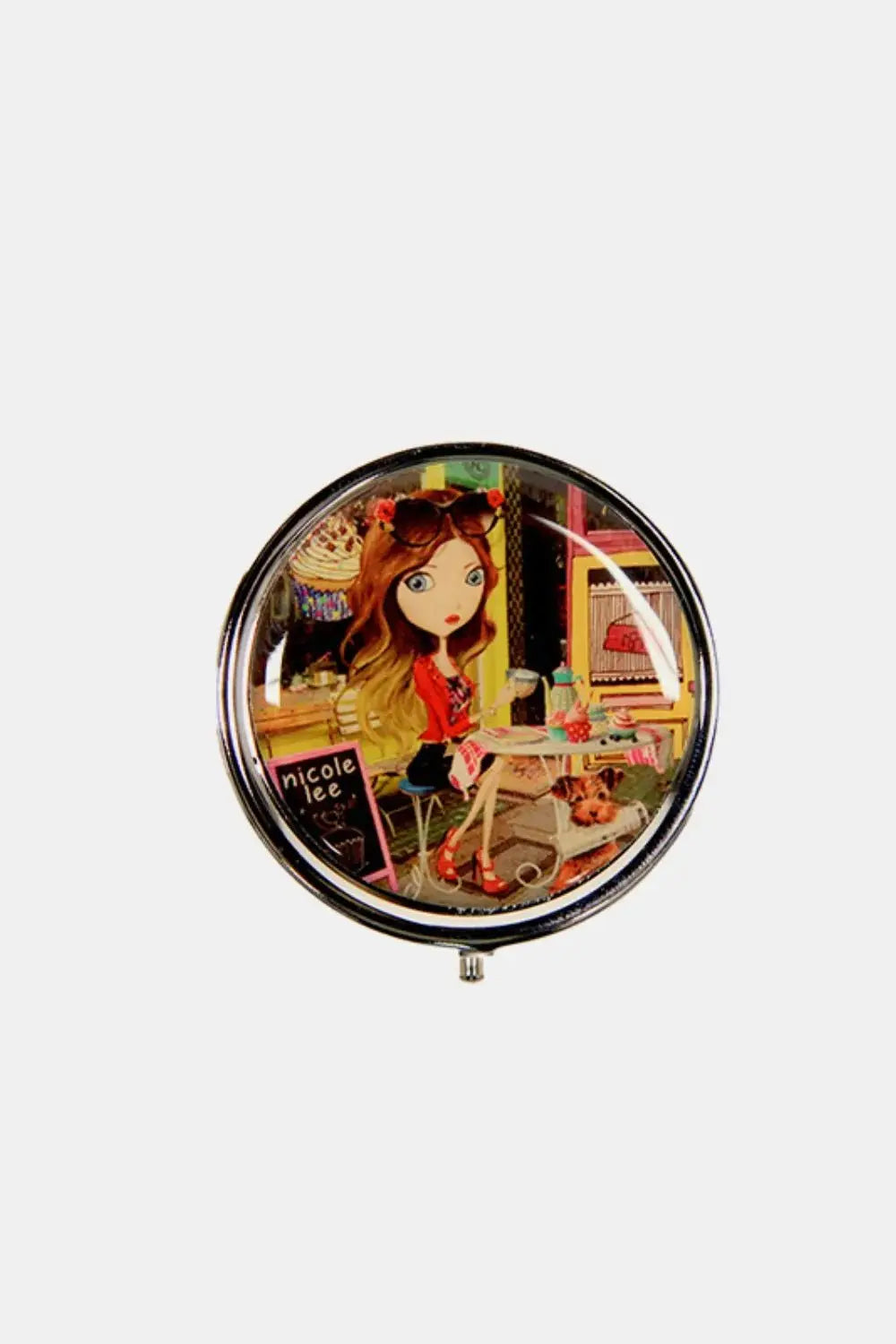 Vintage Print Metallic Circular Large Pill Case - Serene Crafts Hub