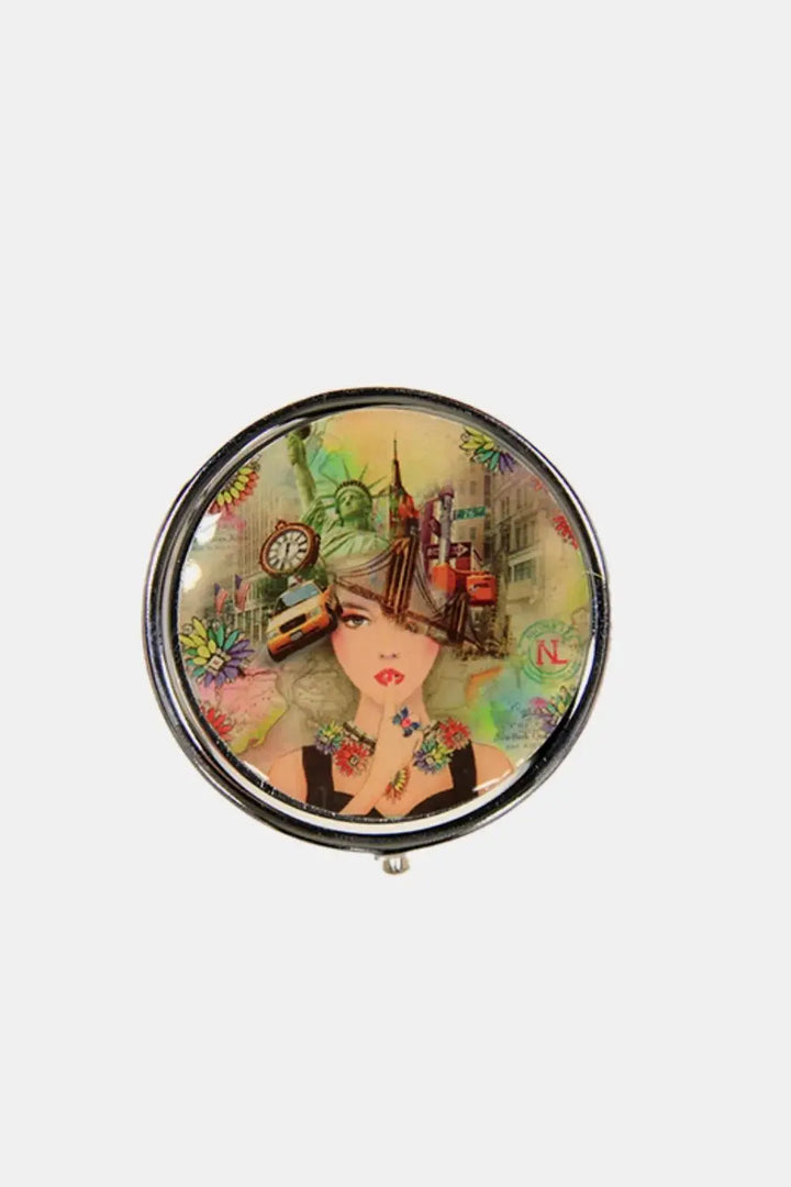 Vintage Print Metallic Circular Large Pill Case - Serene Crafts Hub