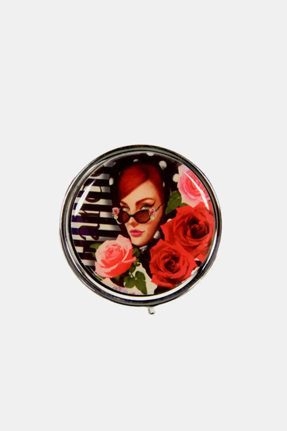Vintage Print Metallic Circular Large Pill Case - Serene Crafts Hub