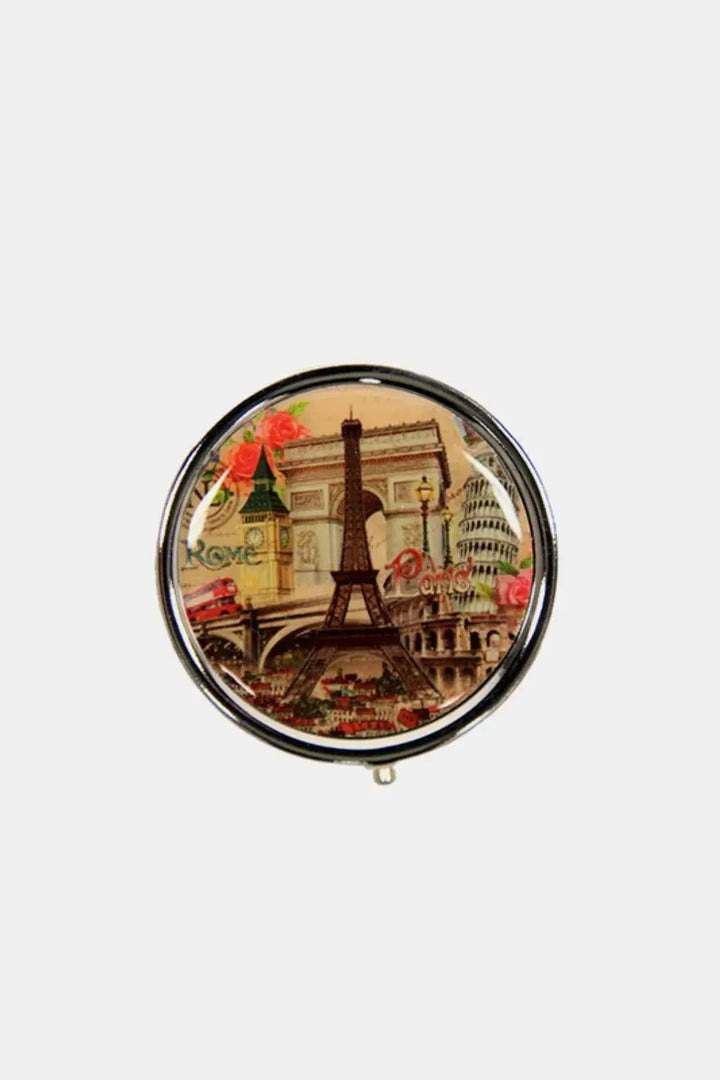 Vintage Print Metallic Circular Large Pill Case - Serene Crafts Hub
