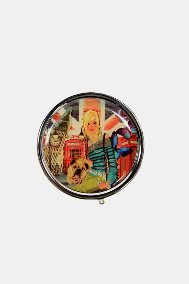 Vintage Print Metallic Circular Large Pill Case - Serene Crafts Hub