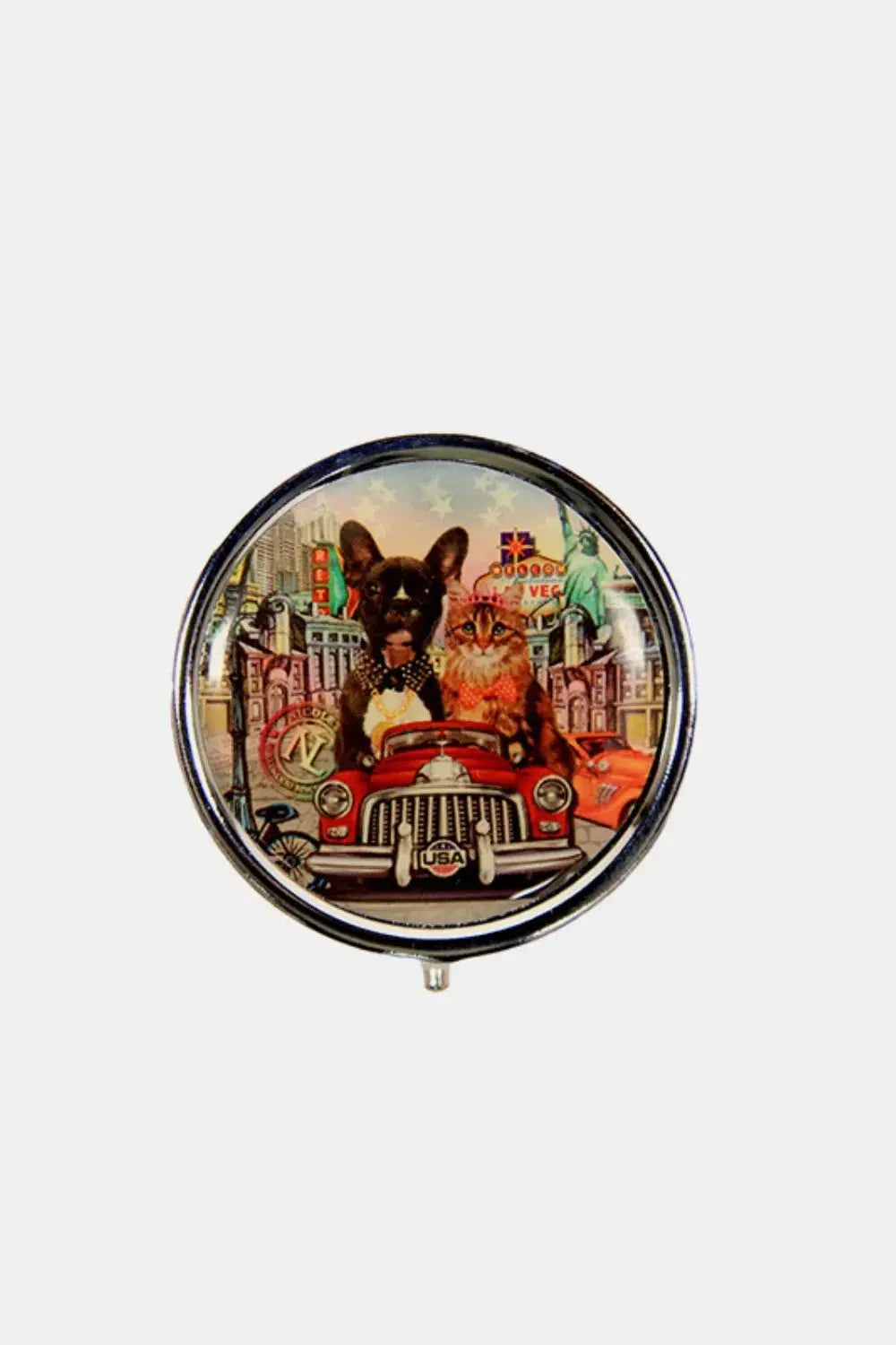 Vintage Print Metallic Circular Large Pill Case - Serene Crafts Hub