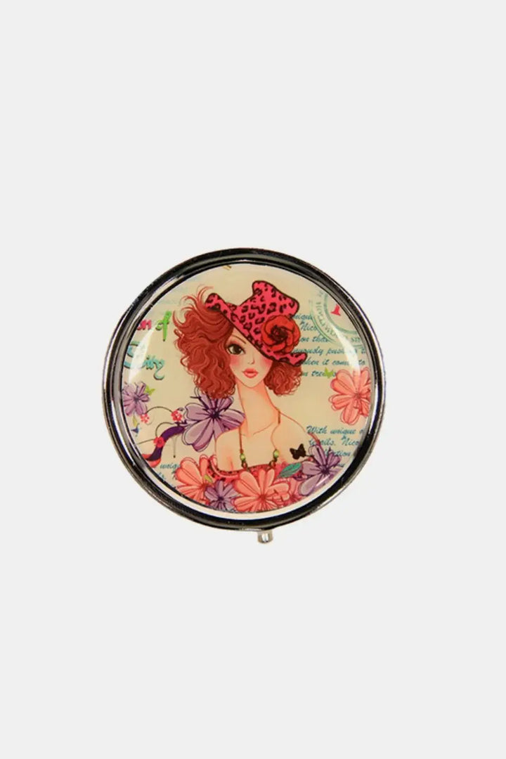 Vintage Print Metallic Circular Large Pill Case - Serene Crafts Hub
