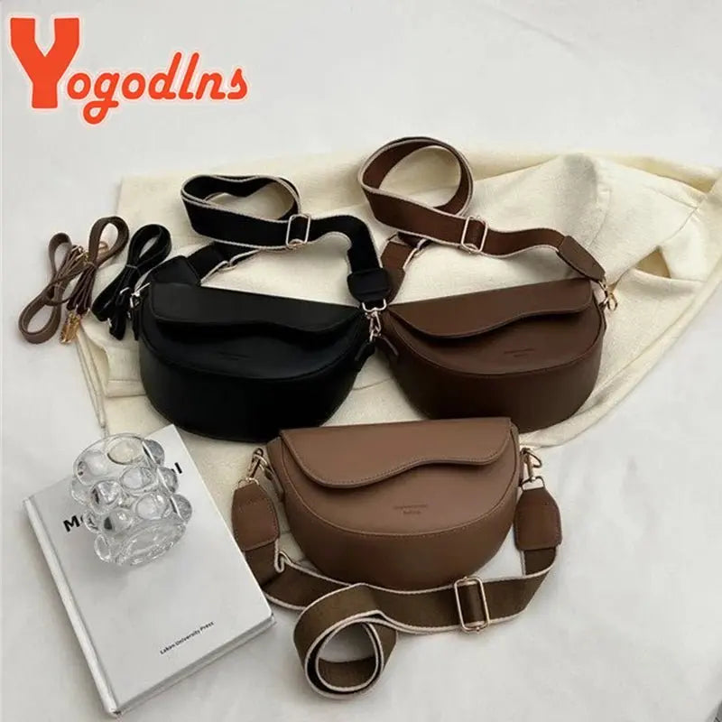 Yogodlns Fashion Small PU Leather Saddle Armpit Bags for Women Vintage Designer Shoulder Crossbody Bag Small Flap Purse Handbags - Serene Crafts Hub