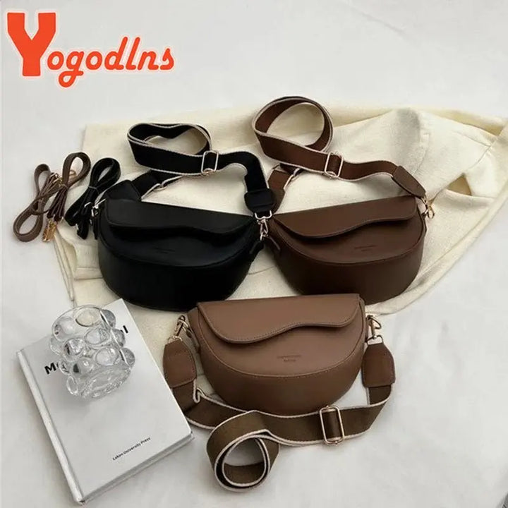 Yogodlns Fashion Small PU Leather Saddle Armpit Bags for Women Vintage Designer Shoulder Crossbody Bag Small Flap Purse Handbags - Serene Crafts Hub