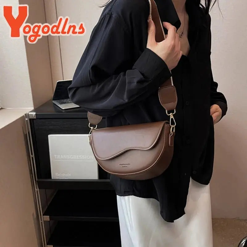 Yogodlns Fashion Small PU Leather Saddle Armpit Bags for Women Vintage Designer Shoulder Crossbody Bag Small Flap Purse Handbags - Serene Crafts Hub