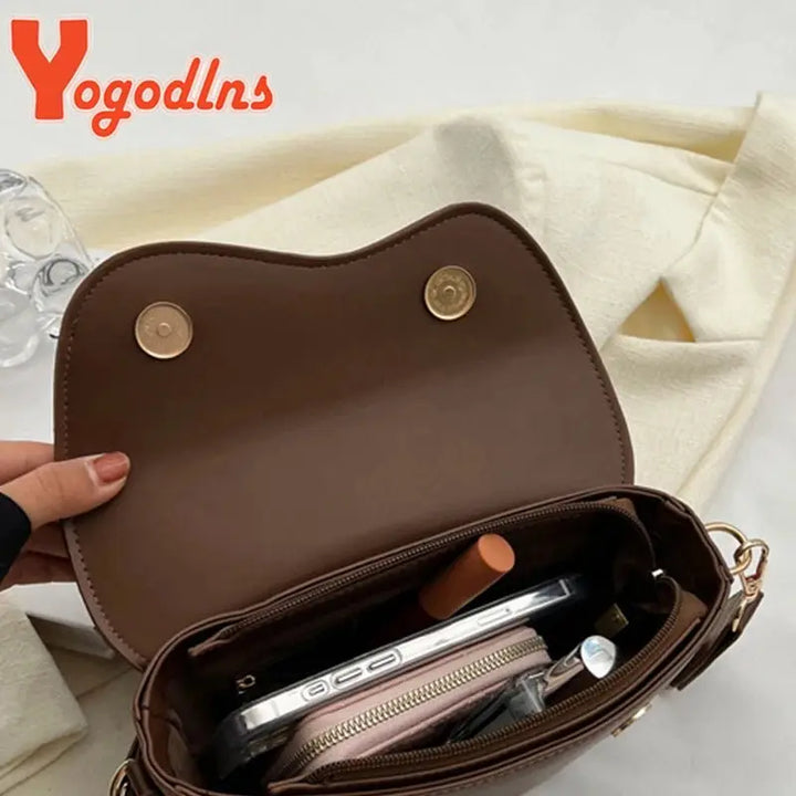 Yogodlns Fashion Small PU Leather Saddle Armpit Bags for Women Vintage Designer Shoulder Crossbody Bag Small Flap Purse Handbags - Serene Crafts Hub