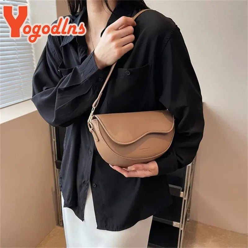 Yogodlns Fashion Small PU Leather Saddle Armpit Bags for Women Vintage Designer Shoulder Crossbody Bag Small Flap Purse Handbags - Serene Crafts Hub