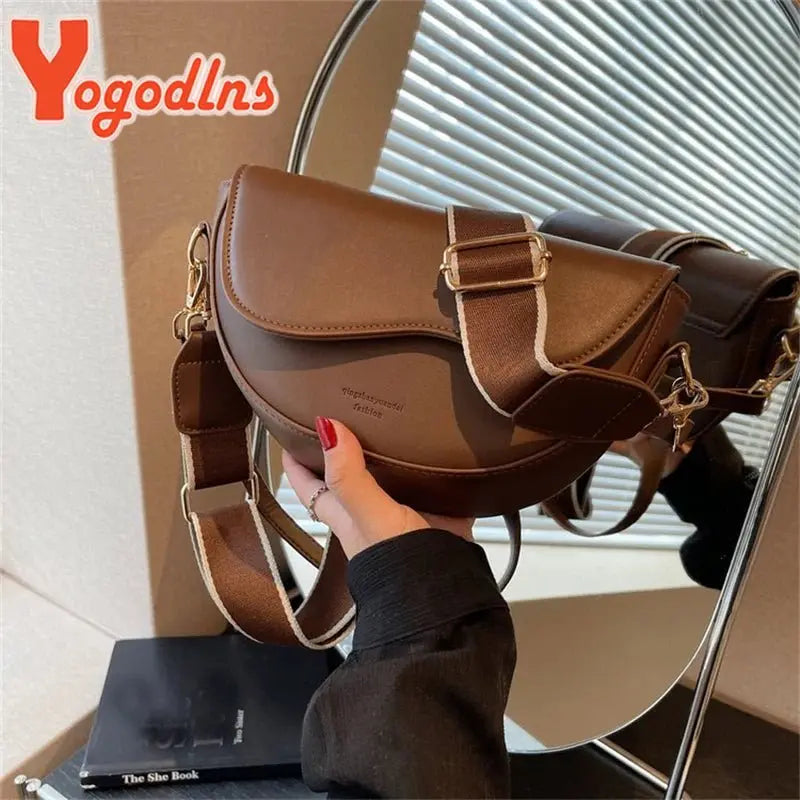 Yogodlns Fashion Small PU Leather Saddle Armpit Bags for Women Vintage Designer Shoulder Crossbody Bag Small Flap Purse Handbags - Serene Crafts Hub