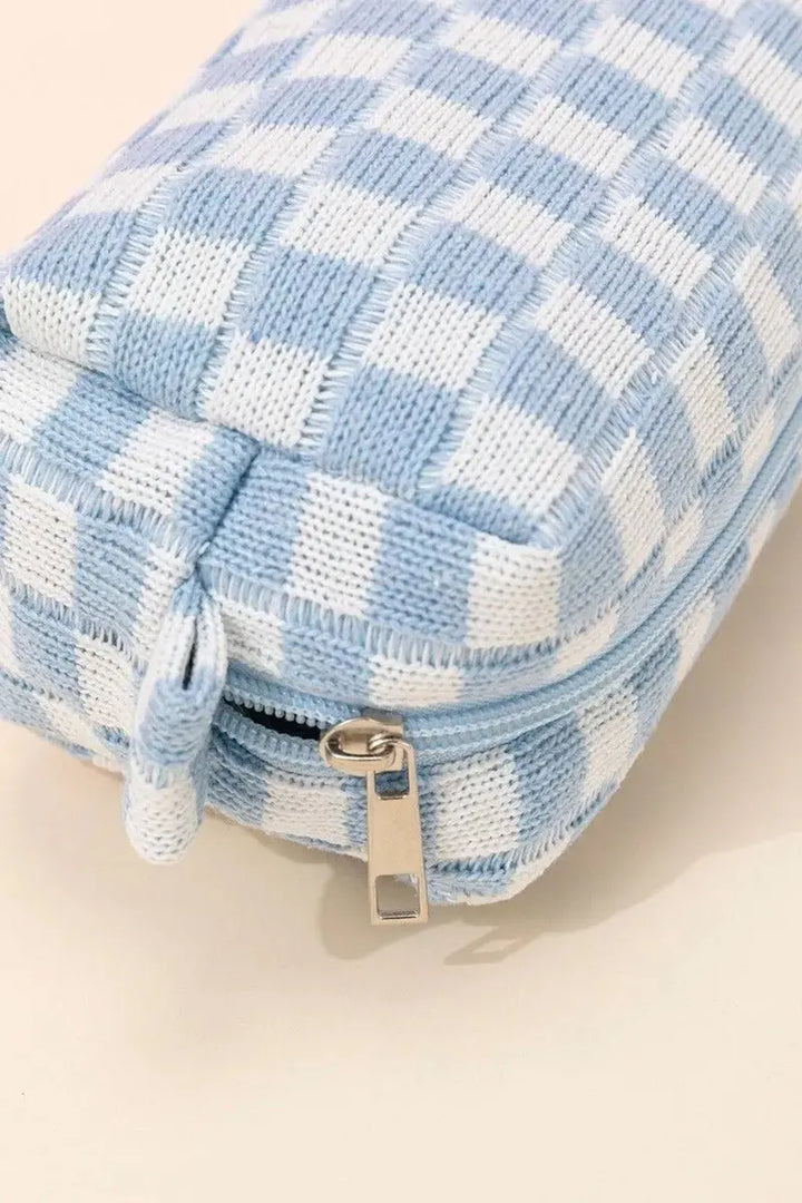 Zenana Checkered Pattern Knitted Cosmetic Pouch - Serene Crafts Hub