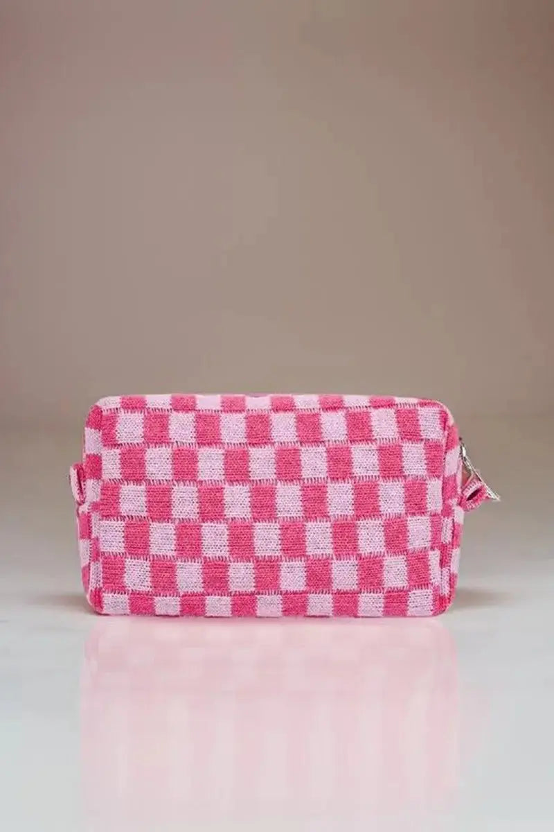 Zenana Checkered Pattern Knitted Cosmetic Pouch - Serene Crafts Hub