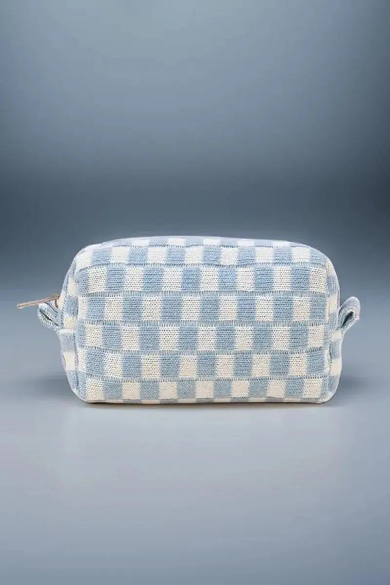 Zenana Checkered Pattern Knitted Cosmetic Pouch - Serene Crafts Hub