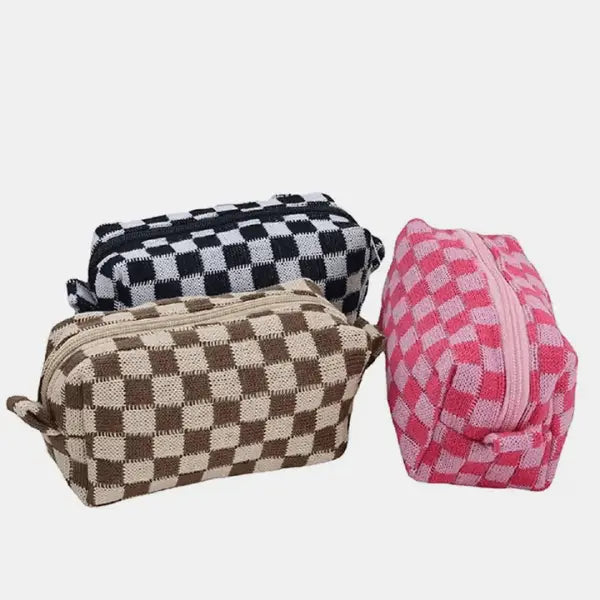 Zenana Checkered Pattern Knitted Cosmetic Pouch - Serene Crafts Hub