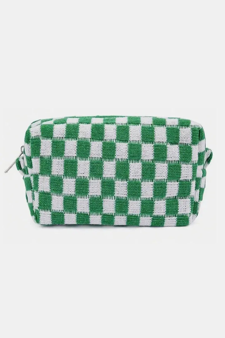 Zenana Checkered Pattern Knitted Cosmetic Pouch - Serene Crafts Hub