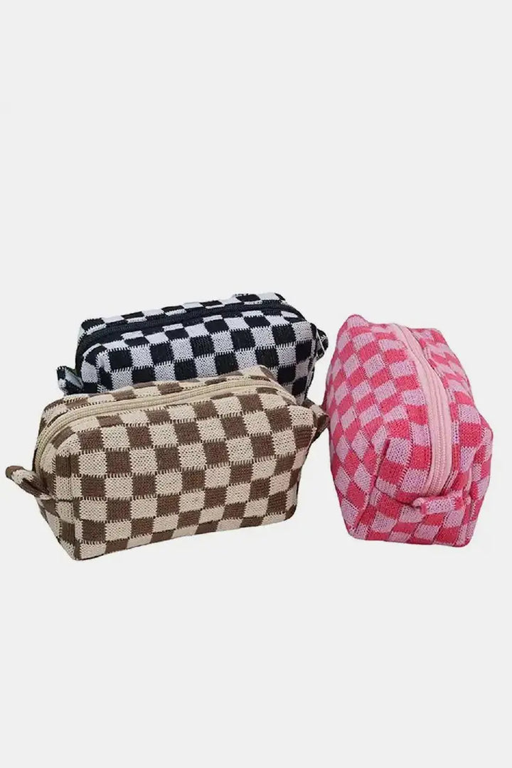 Zenana Checkered Pattern Knitted Cosmetic Pouch - Serene Crafts Hub